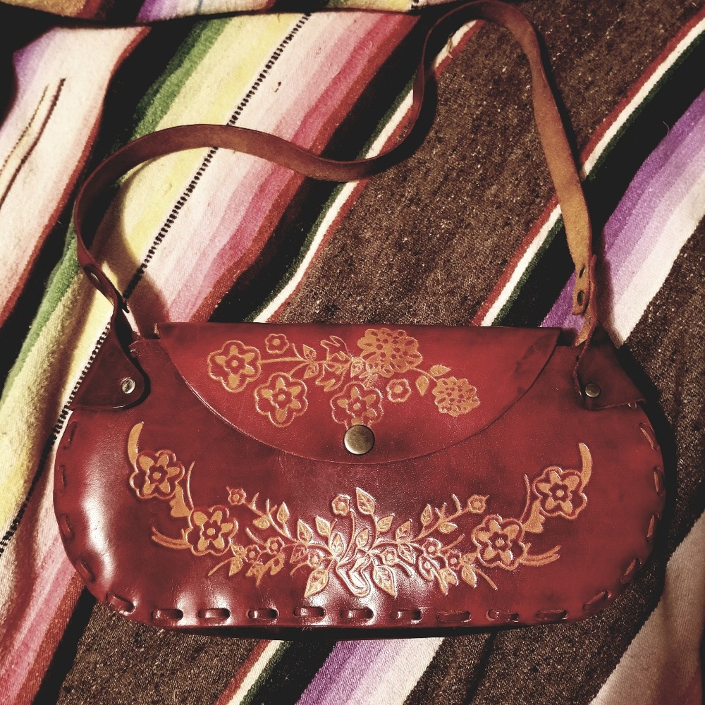 Vintage handmade leather shoulder clutch